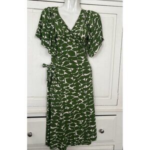 Max Studio True Wrap Dress Size Small Green Short Flutter Sleeve